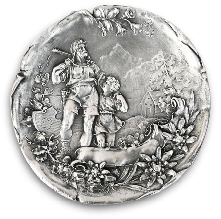 Decorative wall plate - William Tell, grey, Pewter / Britannia Metal, cm 13.5