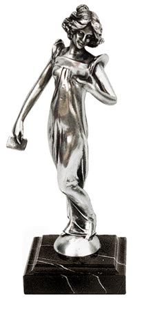 Statuette - woman with letter, grey and black, Pewter / Britannia Metal and Marble, cm 7,5x18