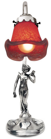 Electric lamp - woman with letter, grey and rosso, Pewter / Britannia Metal and Glass, cm h 34,5