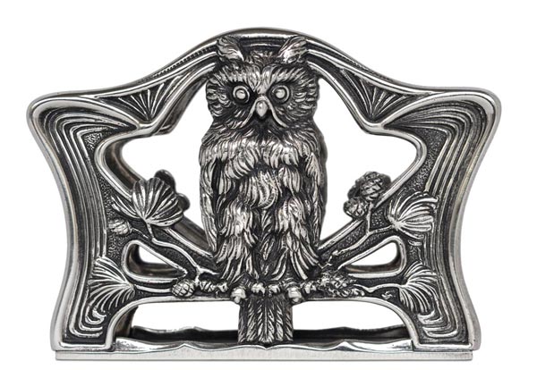 Brevholder - ugle, grå, Tinn / Britannia Metal, cm 16 x 11