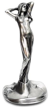 Schmuckschale - Frauengestalt mit Händen in den Haaren, Grau, Zinn / Britannia Metal, cm 22.5
