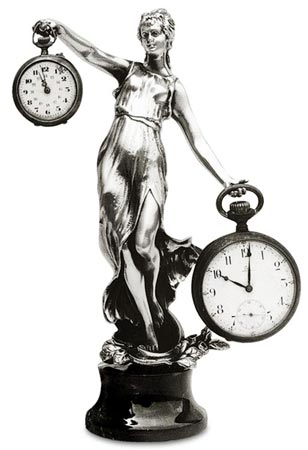 Portaorologio donna con fregio con base marmo, grigio e nero, Metallo (Peltro) / Britannia Metal e Marmo, cm 19