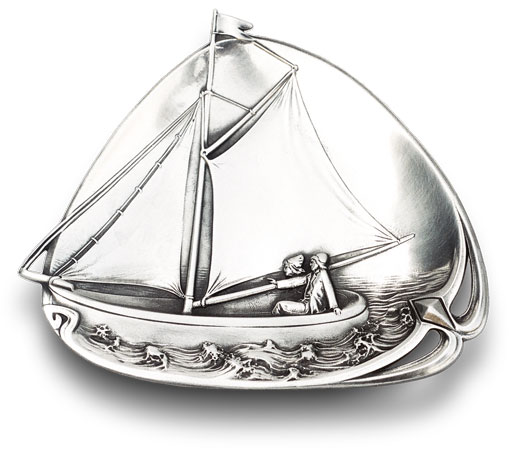 Pocket change tray - boat, grey, Pewter / Britannia Metal, cm 20,5 x 18