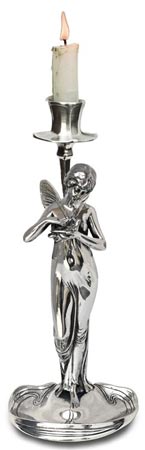 Candlestick - winged woman, grey, Pewter / Britannia Metal, cm h 26,5