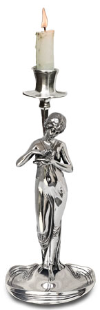 Candlestick - woman with bird, grey, Pewter / Britannia Metal, cm h 26,5