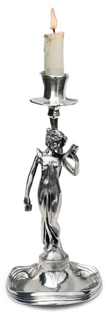 Candeliere - donna con lettera, grigio, Metallo (Peltro) / Britannia Metal, cm h 25