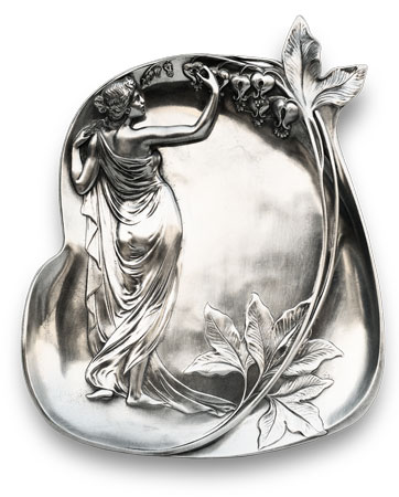 Plateau à bijoux - femme aux baies, gris, étain / Britannia Metal, cm 25,5 x 31