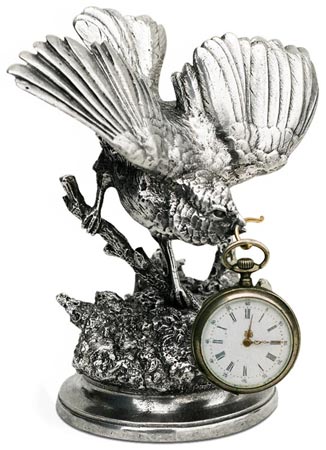 Pocket watch stand - bird, grey, Pewter / Britannia Metal, cm 13