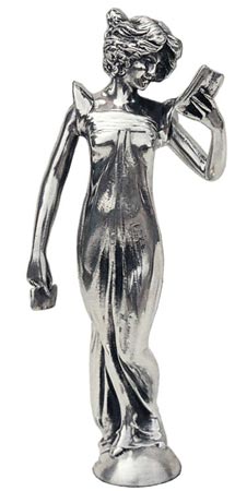 Statuette - woman with letter, grey, Pewter / Britannia Metal, cm h 16