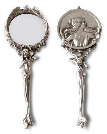 Handbag Mirror - lady, grey, Pewter / Britannia Metal and Glass, cm 21x7,3