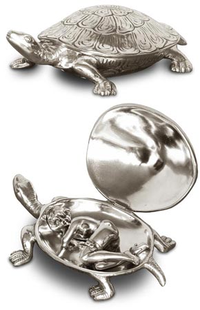 Boîte - Tortue, gris, étain / Britannia Metal, cm 13,5 x 8,5