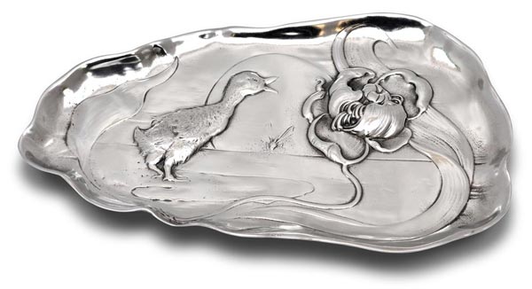 Sweet dish w/ duckling, gris, Estaño / Britannia Metal, cm 26x15