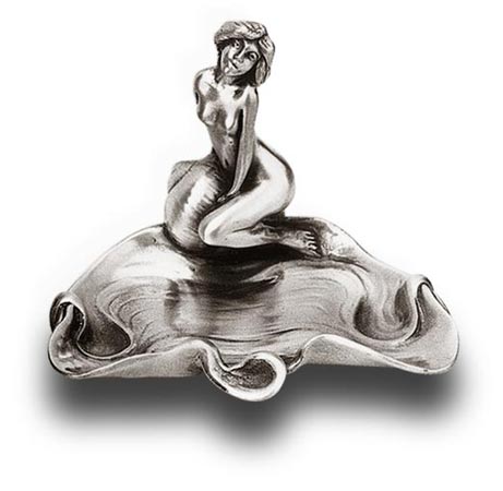 Jewelry holder bowl - lady and waves, grey, Pewter / Britannia Metal, cm 11,8x h 8