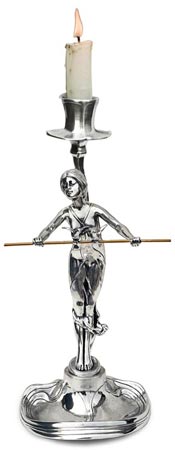 Candlestick - lady with rod, grey, Pewter / Britannia Metal, cm h 26,5