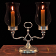 Double arm candelabra with hurricane glass grey, cm h 30.5