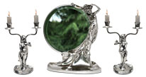 Miroir rond style ancien - dame, étain / Britannia Metal