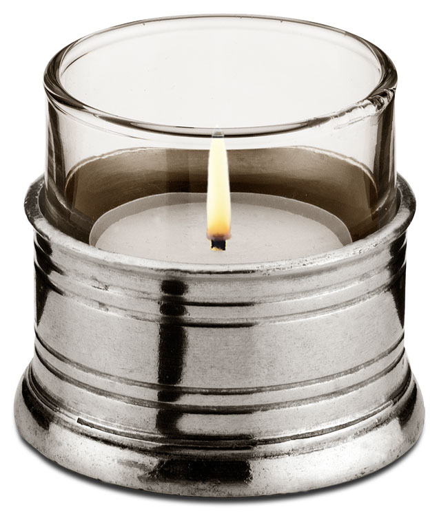 Porta tea light, grigio, Metallo (Peltro) e cristallo senza piombo, cm Ø 5  by Cosi Tabellini.