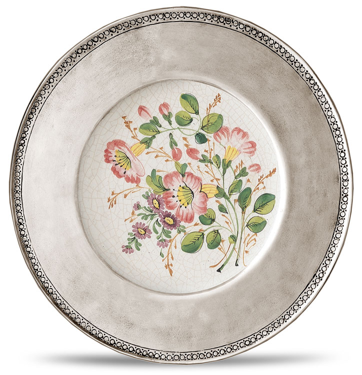 Decorative wall plate, grey and White, Pewter and Ceramic, cm Ø 26 by