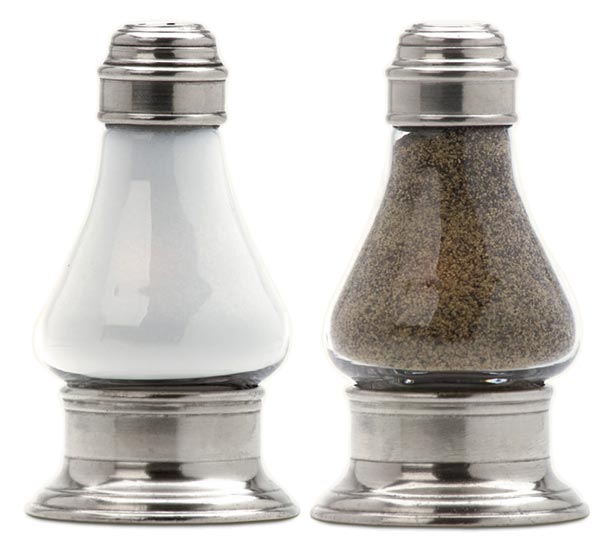 Salt & pepper set, grey, Pewter and lead-free Crystal glass, cm h 12. 
