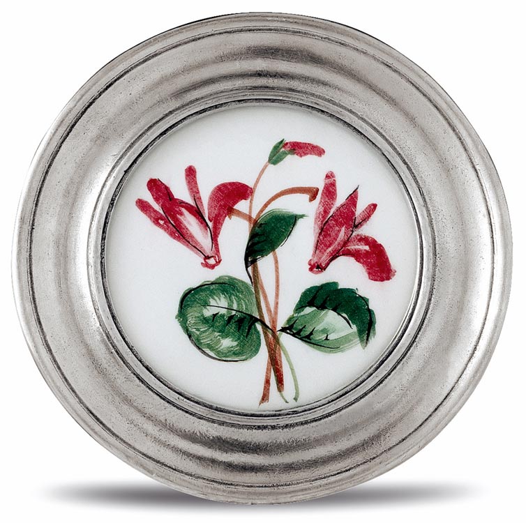 Decorative wall plate, grey and White, Pewter and Ceramic, cm Ø 10,5 by