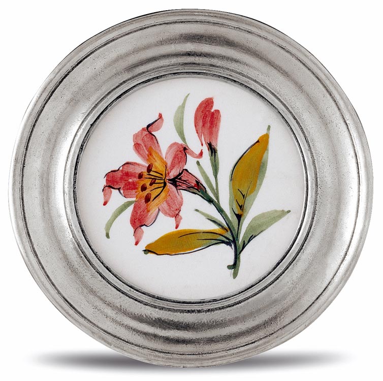 Decorative wall plate, grey and White, Pewter and Ceramic, cm Ø 10,5 by