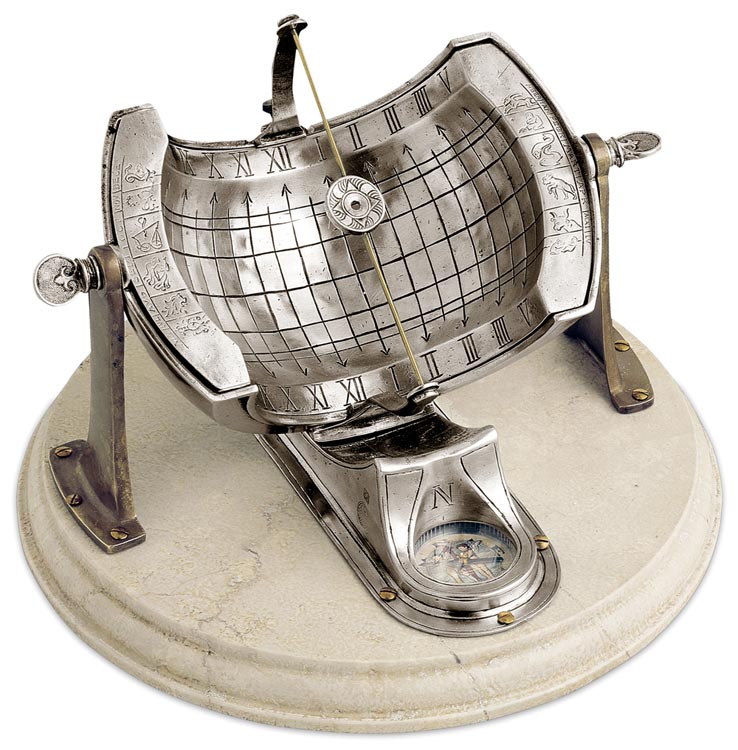 COSI TABELLINI 時計　TEMPUS FUGIT　19cm ピュター 日時計・大理石テーブル付き, グレー および 白, ピューター および