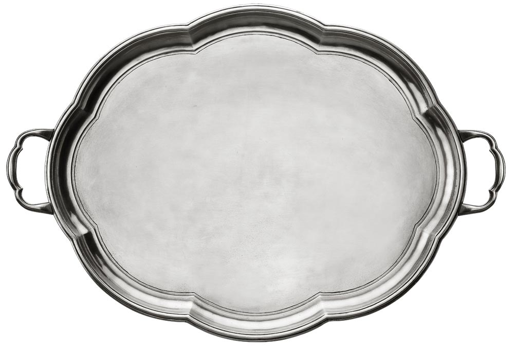 Serviertablett mit Henkel, Grau, Zinn, cm 50 x 40 by Cosi Tabellini