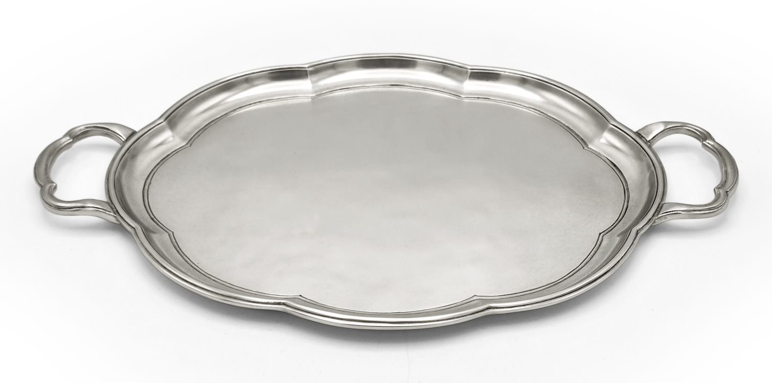 Serviertablett mit Henkel, Grau, Zinn, cm 34,5 x 27,5 by Cosi Tabellini