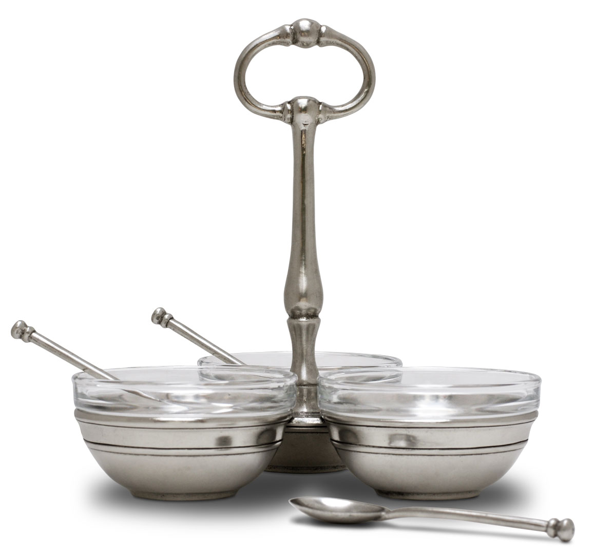 Condiment holder with spoons, grey, Pewter and Glass, cm 18,5 x h 19,5