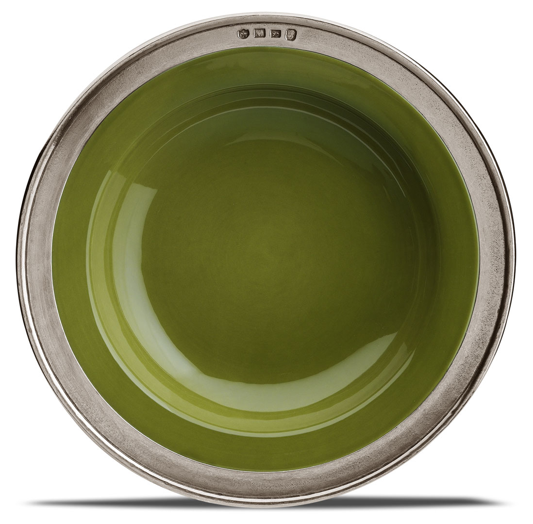 Soup / pasta plate - green, grey and green, Pewter and Ceramic, cm Ø 24. 